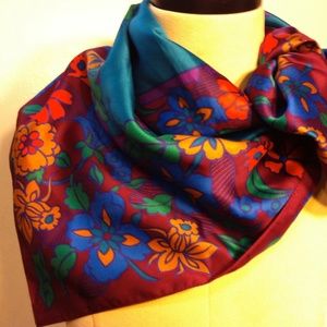 Vintage Italian Jewel Tone Floral Scarf